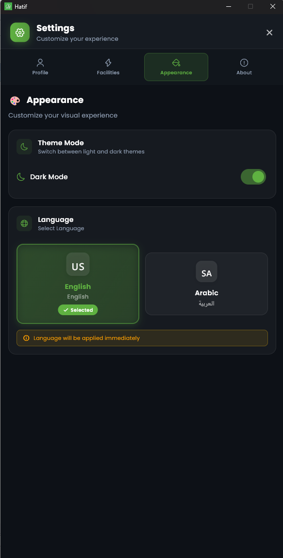 Settings — Dark Theme
